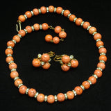 Vogue Persimmon Coral and Rhinestones Necklace Earrings Set