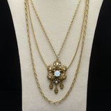 Triple Chain Necklace with Imitation Moonstones