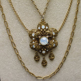 Triple Chain Necklace with Imitation Moonstones