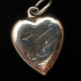 Puffy Heart Charm Vintage Sterling Silver Hand-Engraved