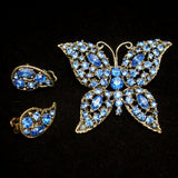 Blue Rhinestone Butterfly Pin and Earrings Set