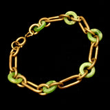 Art Deco Link Bracelet with Green Donuts