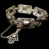 Marcasite and Hematite Bracelet with Hamsa Hand Charm Sterling Silver