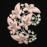 Pink Flower Brooch Pin Thermoset Plastic Blooms Rhinestones by Star