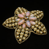 Flower Brooch Pin Hollycraft Studded with Imitation Pearls and Opals