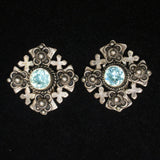 Jerusalem Cross Earrings Sterling Silver Blue Stones Vintage