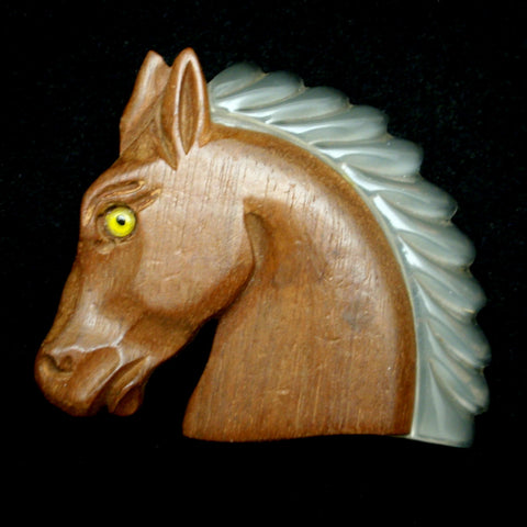 Wood and Lucite Horse Pin