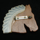 Horse Brooch Pin Wood and Lucite Vintage