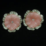 Pink Flower Earrings Rhinestones Edging Kenneth Jay Lane KJL