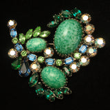 Necklace Pin Earrings Set Blue Greens