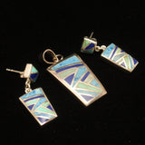 Abstract Striped Pendant and Earrings Set Sterling Silver