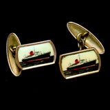 Antique Cuff Links Hand-Painted Ship