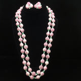 Pink Flower Beads Double Strand Necklace & Earrings Set