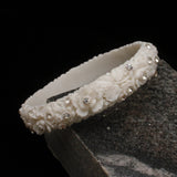White Featherlite Bangle Bracelet Floral Design Japan