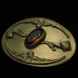 Large Oval Sash Pin with Topaz Rhinestone Stone