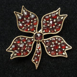 Antique Bohemian Garnets Pin Small Flower Beauty Lingerie