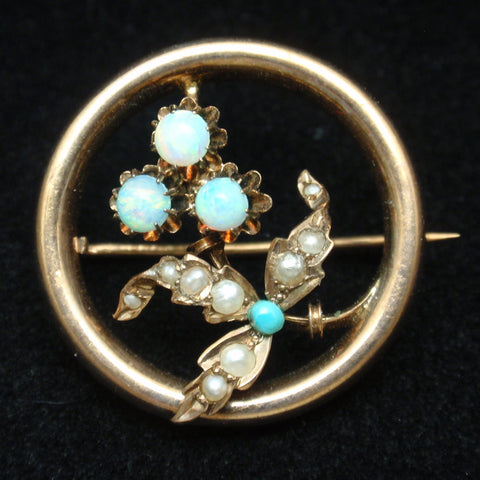 Gold and Opal Circle Pin