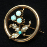 Antique 14k Gold Circle Pin w/ Seed Pearls & Opals