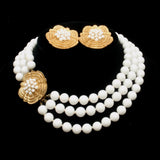 Castlecliff Necklace Earrings Set Milk White Triple Strand Vintage