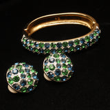 Blue & Green Swarovski Crystals Bangle Bracelet and Earrings Set