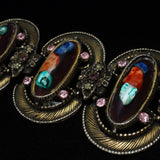 Chunky Retro 1950s Multi-Colored Bracelet Rhinestones Art Glass