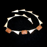 Carved Glass Vintage Necklace Triangular Banner Shaped Links