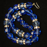 Choker Necklace with Faceted Blue Glass Beads and Rhinestone Rondelles