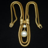 Double Strand Serpentine Mesh Necklace with Bow and Large Faux Pearls Vintage