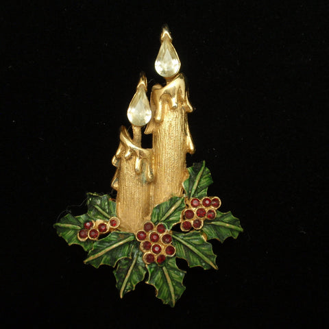 Christmas Candles and Holly Pin