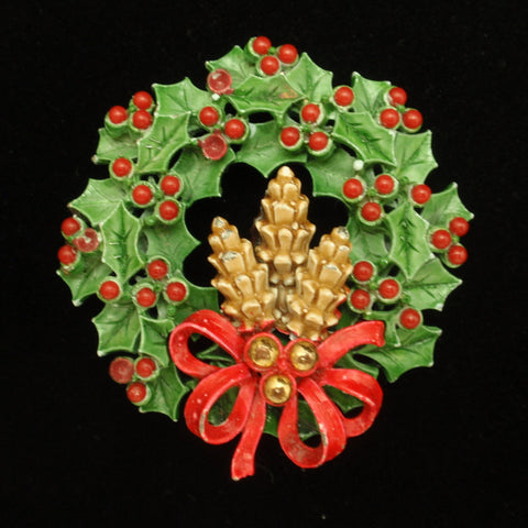 Holly Wreath Christmas Pin