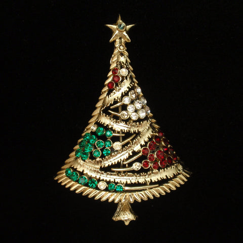 Christmas Tree Pin Vintage Rhinestones Xmas Brooch Lisner