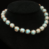 Glass Beads Necklace Blue with Aventurine Gold Flecks Vintage