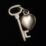 Heart & Key Charms Sterling Silver Vintage Engraved EEP