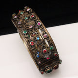 Multi-Color Open-Back Stones Hinged Bangle Bracelet