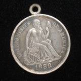Love Token Charm 1888 Seated Liberty Dime Hand-Engraved HJI Overlapping Initials