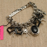 Betsey Johnson Spiders and Black Hearts Goth Charm Bracelet