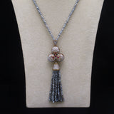 Iolite Necklace Trefoil Pendant with Tassel Sterling Silver Vintage