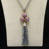 Iolite Necklace Trefoil Pendant with Tassel Sterling Silver Vintage