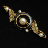 10k Yellow Gold Beauty Pin with Pearls and Enamel Antique