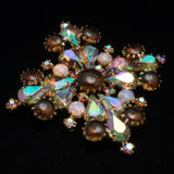 Brooch Pin Glass Opal Garnet & AB Aurora Borealis Rhinestones Vintage