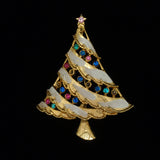 Christmas Tree Brooch Pin Vintage Rhinestones Enamel