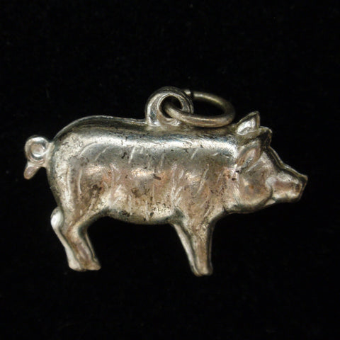 Puffy Pig Charm Vintage Sterling Silver Figural Good Luck