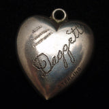 Puffy Heart Charm Vintage Sterling Silver Engraved Daggett