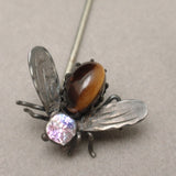 Insect Fly Stick Pin with Silver and Tiger's Eye Body Vintage