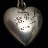 Puffy Heart Charm Vintage Enamel Sterling Silver Engraved BCM