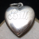 Puffy Heart Charm Vintage Sterling Silver Engraved Bill