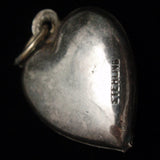 Puffy Heart Charm Vintage Enamel Sterling Silver Cabbage Rose Design