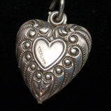 Puffy Heart Charm Vintage Sterling Silver 2-Sided & Engraved KAS