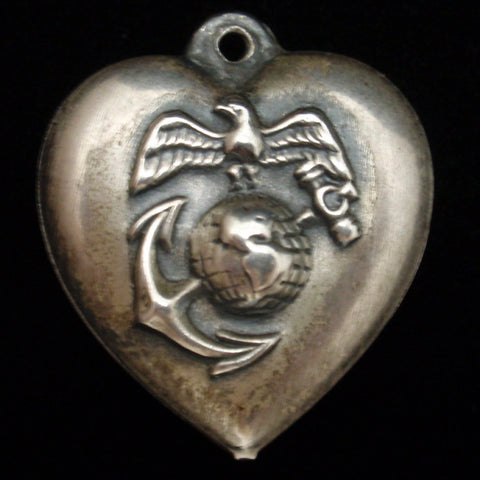 Puffy Heart Charm Marine Corps Vintage Sterling Silver Engraved BEE