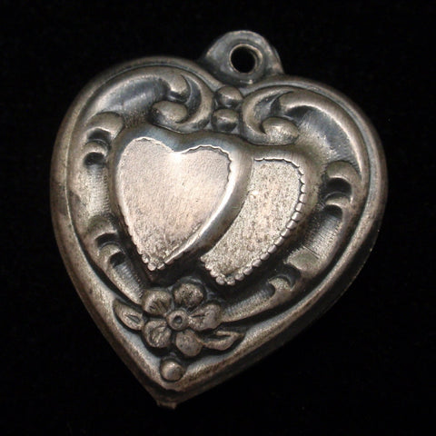 Puffy Heart Charm Vintage Sterling Silver Engraved Mary Rita